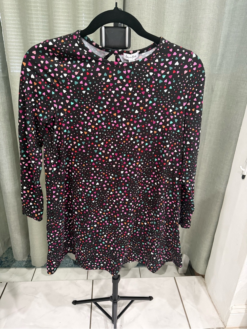 love fire Black Top with Multicolor Heart Print